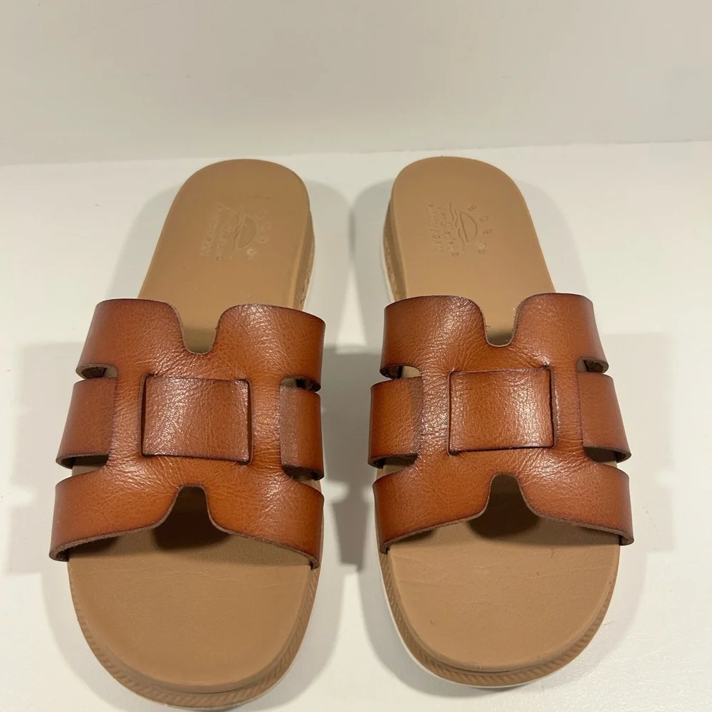 BOBS Skechers Slide Sandals Womens Size 7 Cognac Brown Cutout Comfort Slides - Picture 2 of 11